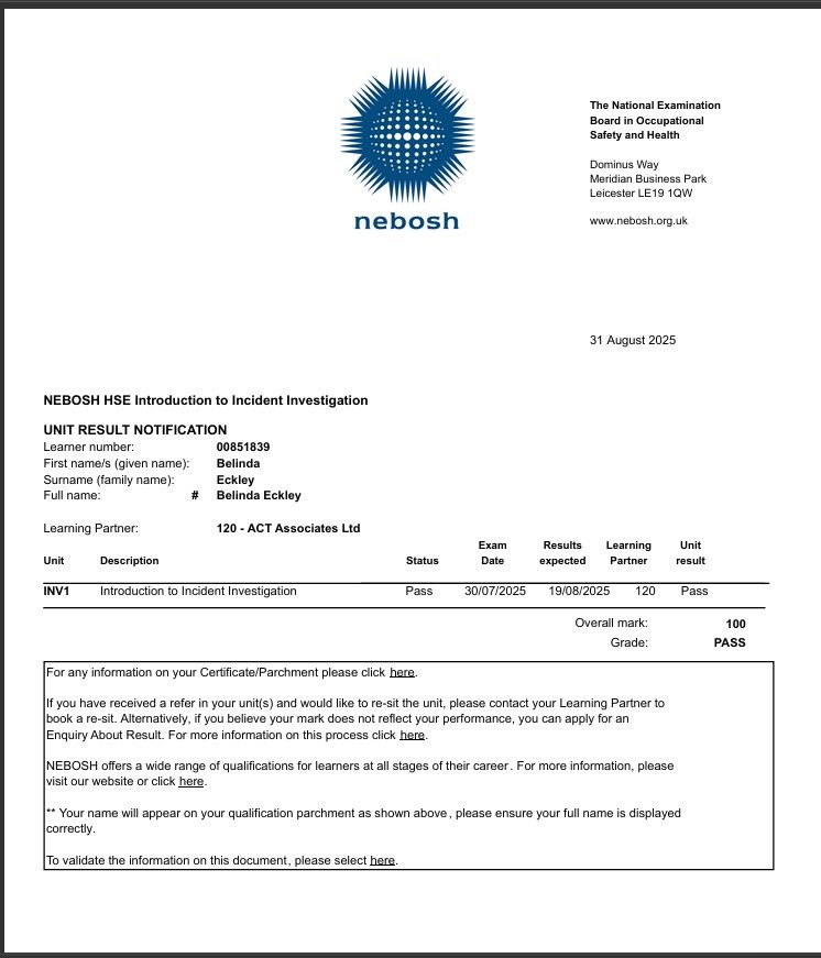 Nebosh - gold standard qual Nebosh occupational H&S certificate